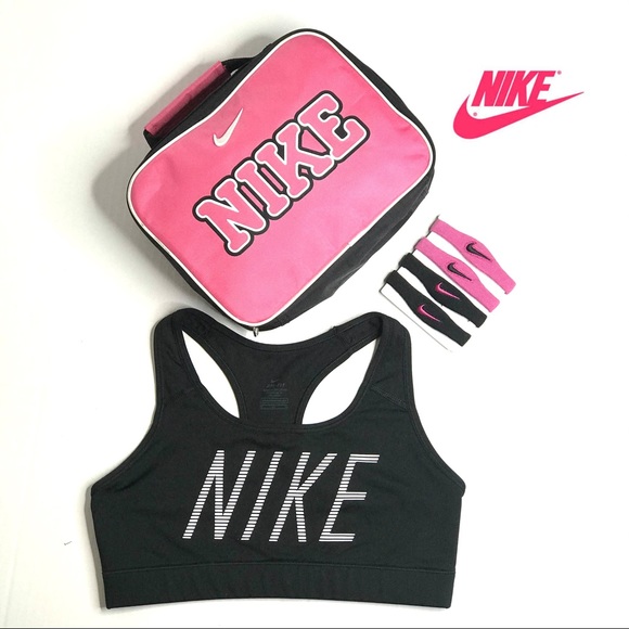 NIKE SPORTS BRA WITH TOTE AND WRISTBANDS GIFT SET - Picture 1 of 14